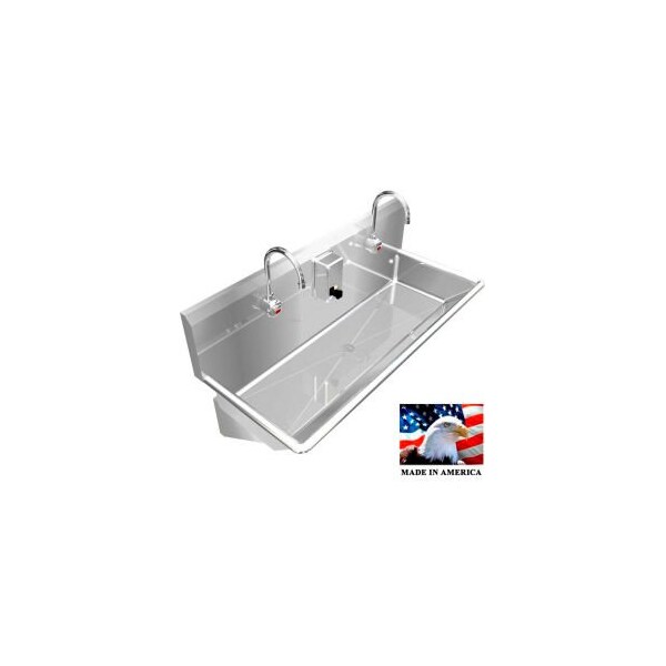 Best Sheet Metal. BSM Inc. Stainless Steel Sink, 2 Station w/Electronic Faucets, Wall Mounted 48" L X 20" W X 8" D 021E48208B - main